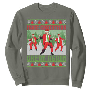 Funny Trump Christmas Sweatshirt Make Xmas Great Again Ugly Sweater Santa Trump Dance Pajamas TS10 Military Green Print Your Wear