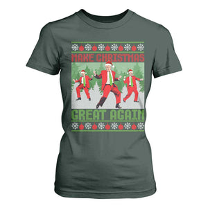 Funny Trump Christmas T Shirt For Women Make Xmas Great Again Ugly Sweater Santa Trump Dance Pajamas TS10 Dark Forest Green Print Your Wear