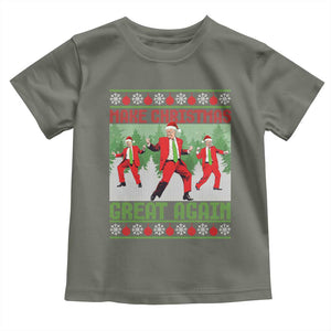 Funny Trump Christmas Toddler T Shirt Make Xmas Great Again Ugly Sweater Santa Trump Dance Pajamas TS10 Military Green Print Your Wear