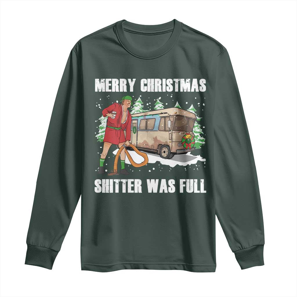 Funny Christmas Trump Long Sleeve Shirt Shitter Was Full Ugly Xmas TS10 Dark Forest Green Print Your Wear