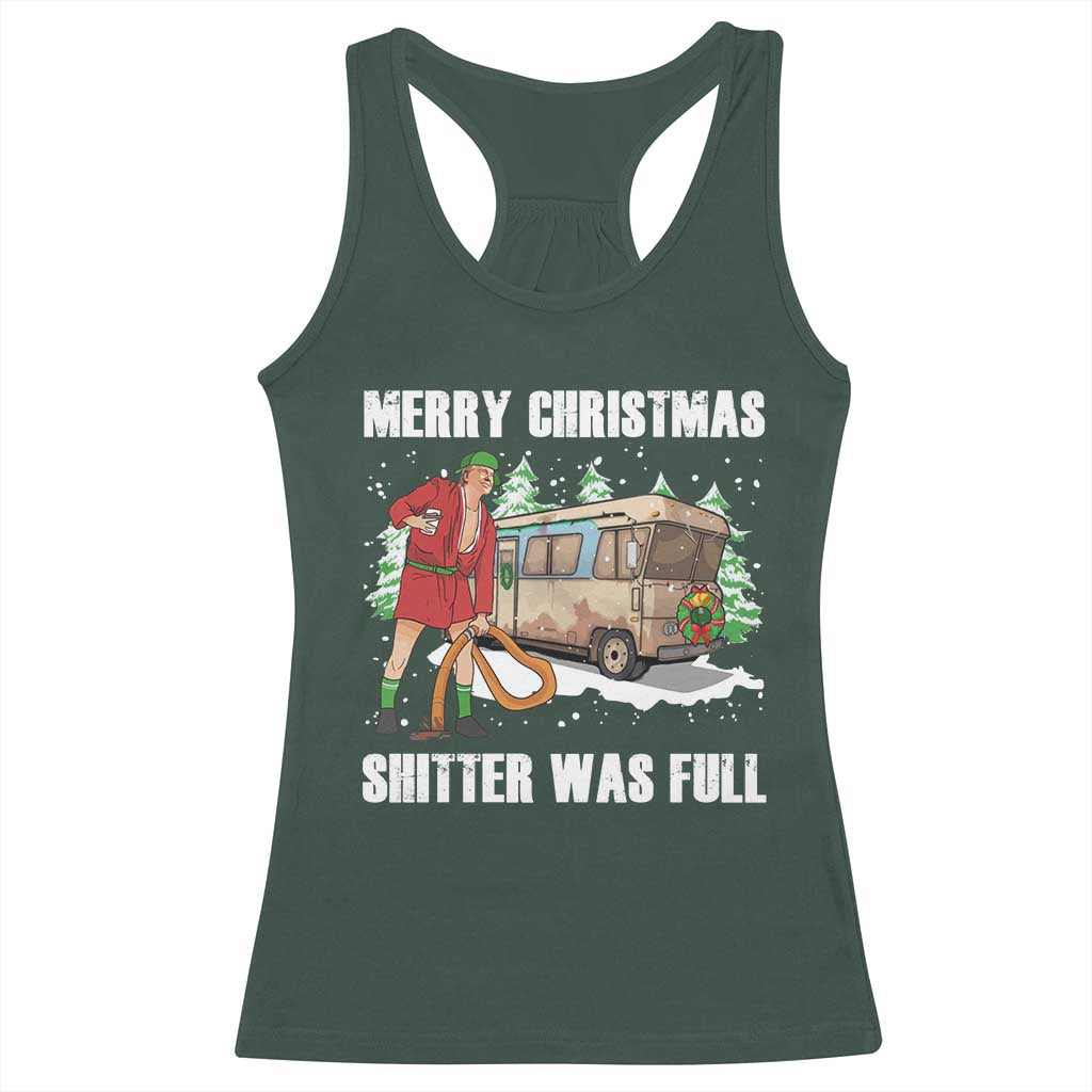 Funny Christmas Trump Racerback Tank Top Shitter Was Full Ugly Xmas TS10 Dark Forest Green Print Your Wear