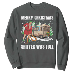 Funny Christmas Trump Sweatshirt Shitter Was Full Ugly Xmas TS10 Dark Heather Print Your Wear