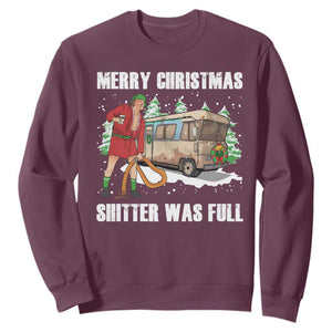 Funny Christmas Trump Sweatshirt Shitter Was Full Ugly Xmas TS10 Maroon Print Your Wear