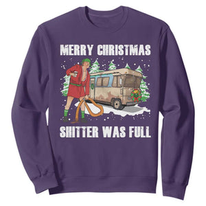 Funny Christmas Trump Sweatshirt Shitter Was Full Ugly Xmas TS10 Purple Print Your Wear