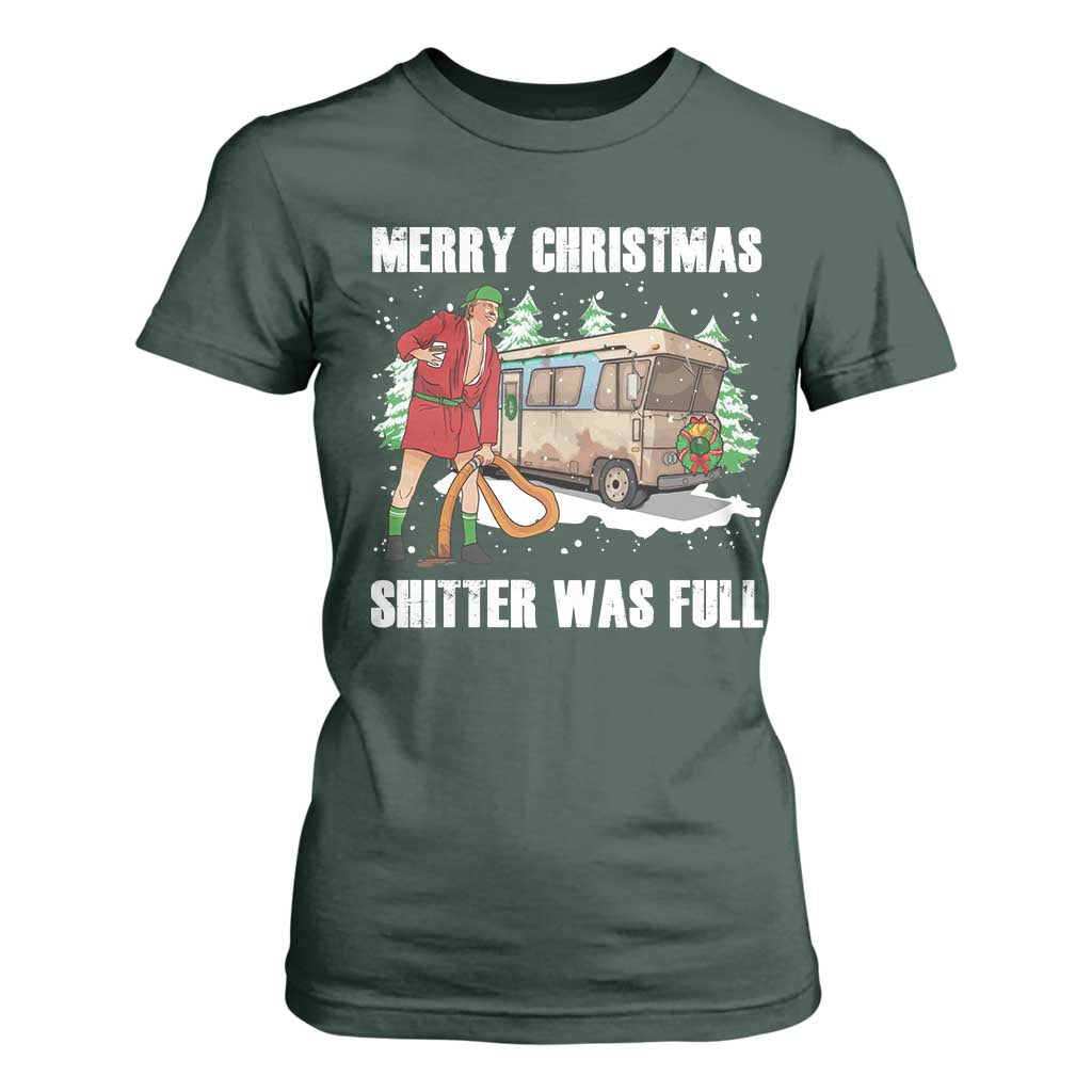 Funny Christmas Trump T Shirt For Women Shitter Was Full Ugly Xmas TS10 Dark Forest Green Print Your Wear