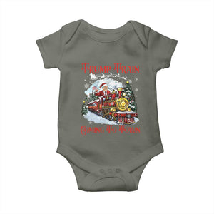 Funny Trump Christmas Baby Onesie Trump Train Coming To Town Santa Pajamas TS10 Military Green Print Your Wear