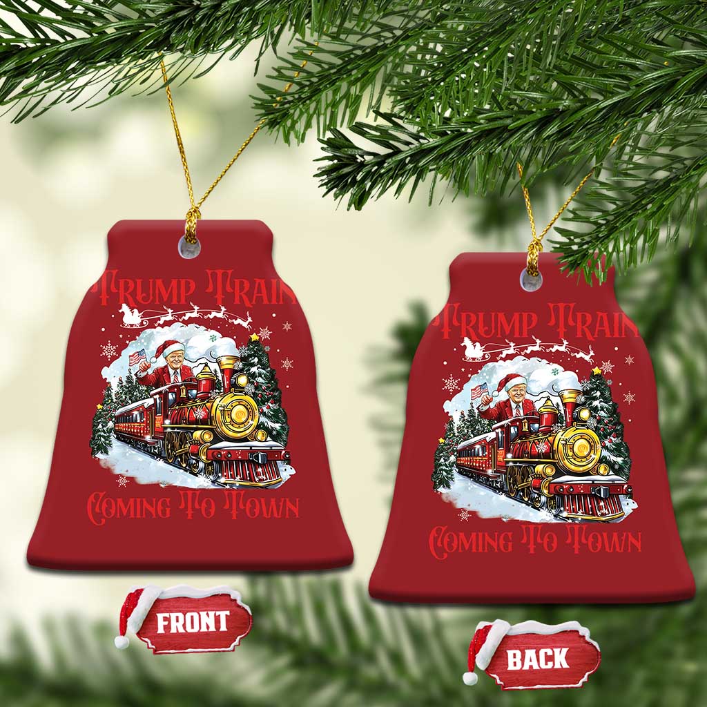 Funny Trump Christmas Ornament Trump Train Coming To Town Santa Pajamas TS10 Bell Flake Red Print Your Wear