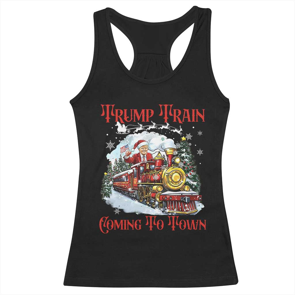 Funny Trump Christmas Racerback Tank Top Trump Train Coming To Town Santa Pajamas TS10 Black Print Your Wear