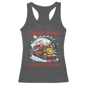 Funny Trump Christmas Racerback Tank Top Trump Train Coming To Town Santa Pajamas TS10 Dark Heather Print Your Wear
