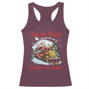 Funny Trump Christmas Racerback Tank Top Trump Train Coming To Town Santa Pajamas TS10 Maroon Print Your Wear