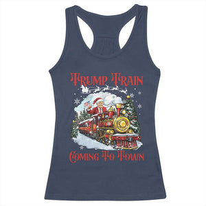 Funny Trump Christmas Racerback Tank Top Trump Train Coming To Town Santa Pajamas TS10 Navy Print Your Wear