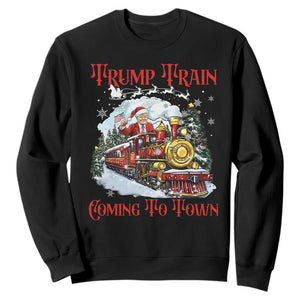 Funny Trump Christmas Sweatshirt Trump Train Coming To Town Santa Pajamas TS10 Black Print Your Wear