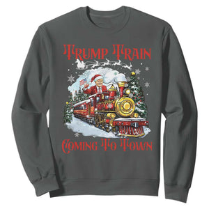Funny Trump Christmas Sweatshirt Trump Train Coming To Town Santa Pajamas TS10 Dark Heather Print Your Wear
