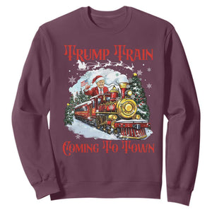 Funny Trump Christmas Sweatshirt Trump Train Coming To Town Santa Pajamas TS10 Maroon Print Your Wear