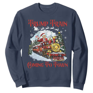Funny Trump Christmas Sweatshirt Trump Train Coming To Town Santa Pajamas TS10 Navy Print Your Wear