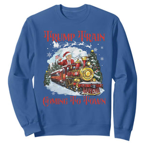 Funny Trump Christmas Sweatshirt Trump Train Coming To Town Santa Pajamas TS10 Royal Blue Print Your Wear