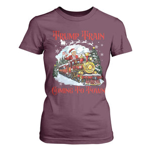 Funny Trump Christmas T Shirt For Women Trump Train Coming To Town Santa Pajamas TS10 Maroon Print Your Wear
