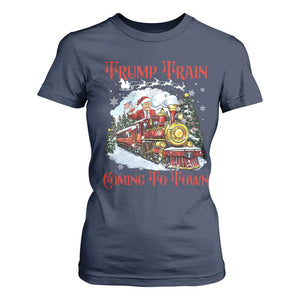 Funny Trump Christmas T Shirt For Women Trump Train Coming To Town Santa Pajamas TS10 Navy Print Your Wear