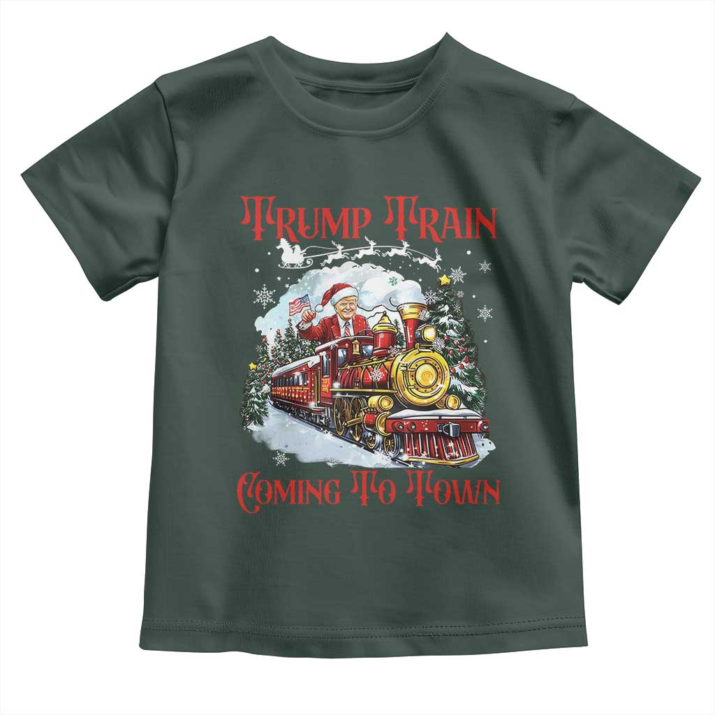 Funny Trump Christmas Toddler T Shirt Trump Train Coming To Town Santa Pajamas TS10 Dark Forest Green Print Your Wear