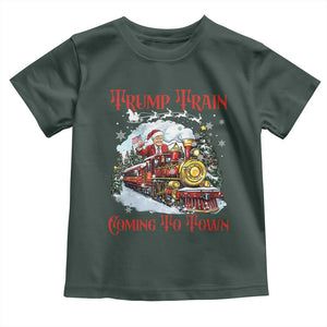 Funny Trump Christmas Toddler T Shirt Trump Train Coming To Town Santa Pajamas TS10 Dark Forest Green Print Your Wear