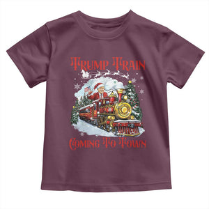 Funny Trump Christmas Toddler T Shirt Trump Train Coming To Town Santa Pajamas TS10 Maroon Print Your Wear