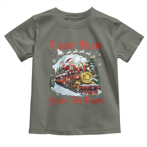Funny Trump Christmas Toddler T Shirt Trump Train Coming To Town Santa Pajamas TS10 Military Green Print Your Wear
