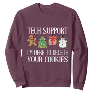 Christmas Tech Support Sweatshirt Here To Delete Cookies IT Xmas TS10 Maroon Print Your Wear
