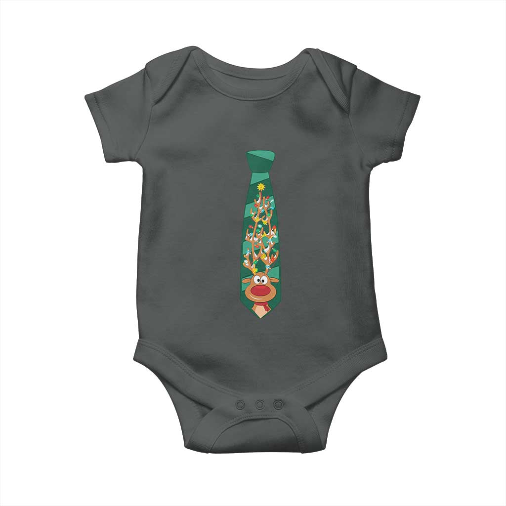 Funny Christmas Baby Onesie Tie With Reindeer For Family Matching Ugly Gift TS10 Dark Heather Print Your Wear