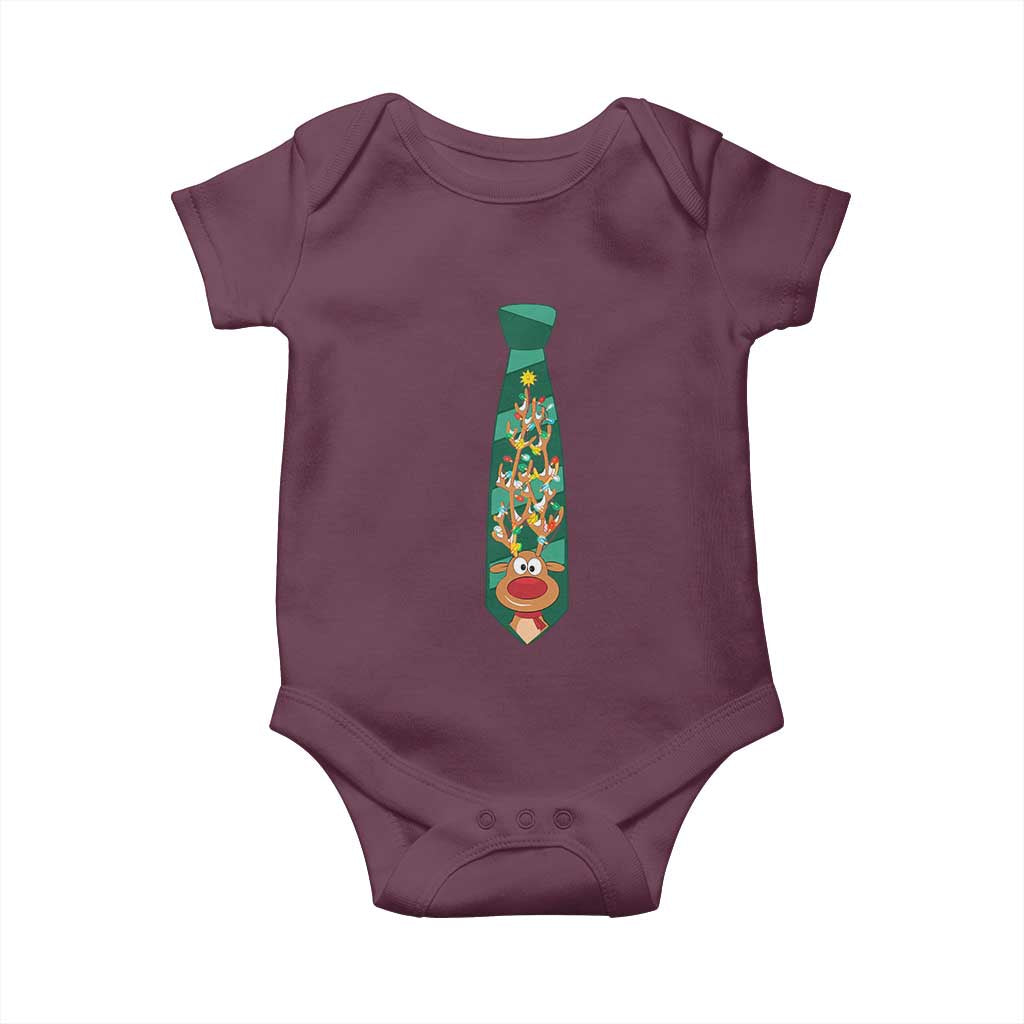 Funny Christmas Baby Onesie Tie With Reindeer For Family Matching Ugly Gift TS10 Maroon Print Your Wear