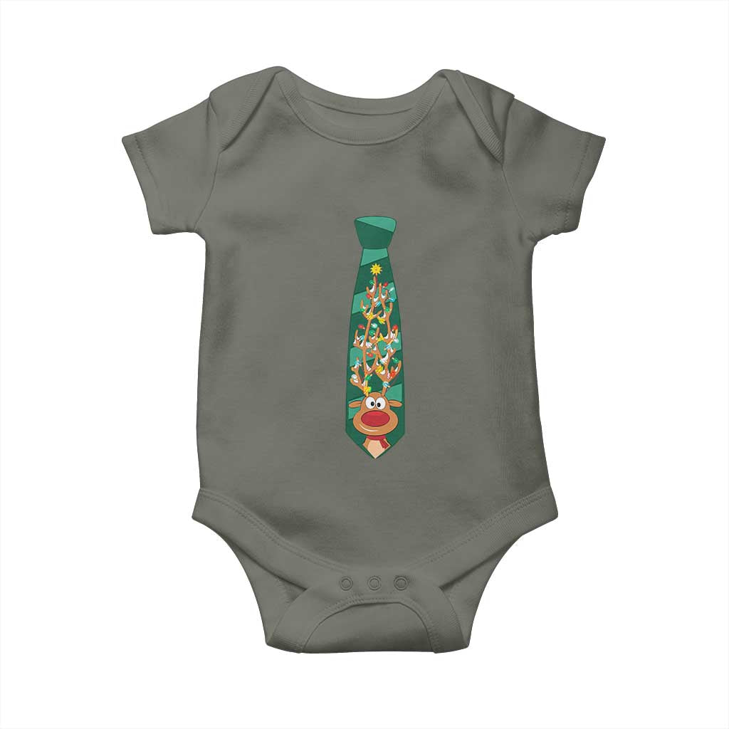 Funny Christmas Baby Onesie Tie With Reindeer For Family Matching Ugly Gift TS10 Military Green Print Your Wear