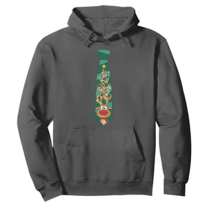 Funny Christmas Hoodie Tie With Reindeer For Family Matching Ugly Gift TS10 Dark Heather Print Your Wear