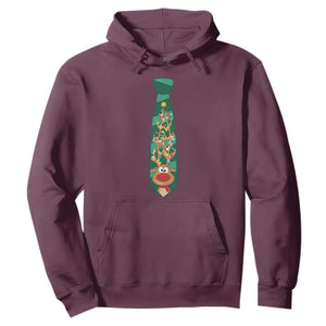 Funny Christmas Hoodie Tie With Reindeer For Family Matching Ugly Gift TS10 Maroon Print Your Wear