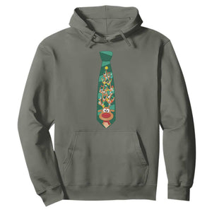 Funny Christmas Hoodie Tie With Reindeer For Family Matching Ugly Gift TS10 Military Green Print Your Wear