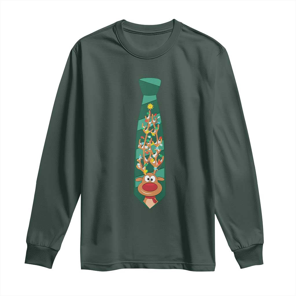 Funny Christmas Long Sleeve Shirt Tie With Reindeer For Family Matching Ugly Gift TS10 Dark Forest Green Print Your Wear