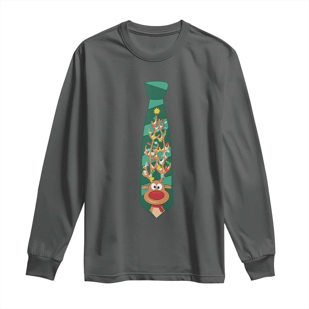 Funny Christmas Long Sleeve Shirt Tie With Reindeer For Family Matching Ugly Gift TS10 Dark Heather Print Your Wear