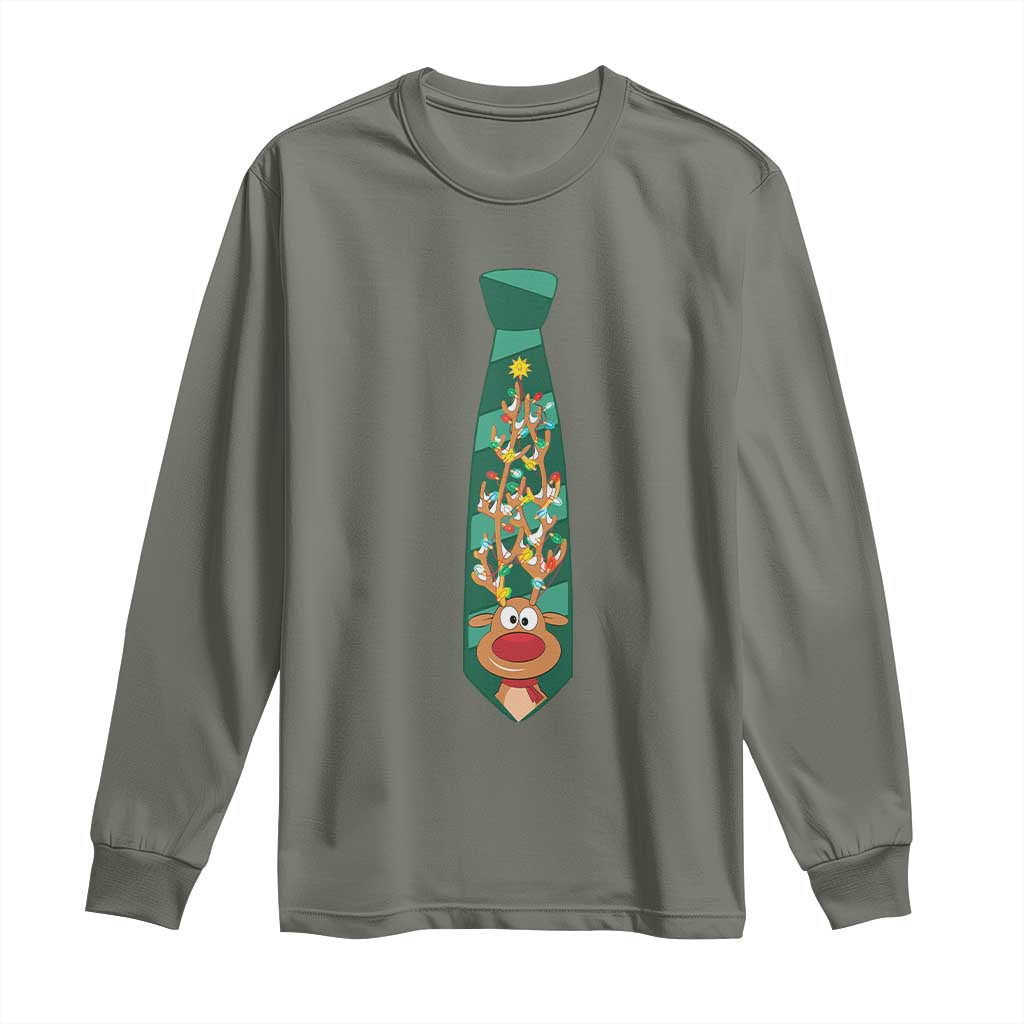 Funny Christmas Long Sleeve Shirt Tie With Reindeer For Family Matching Ugly Gift TS10 Military Green Print Your Wear