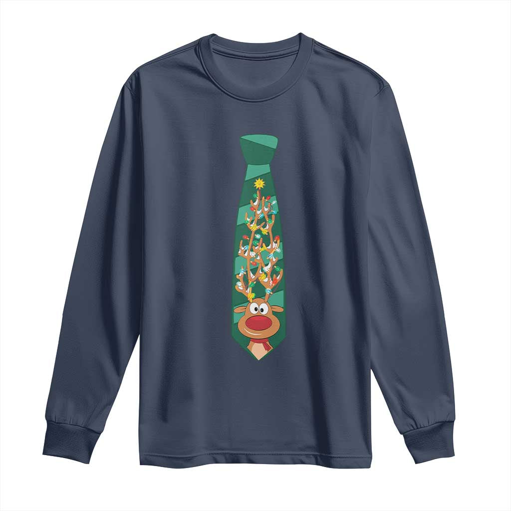 Funny Christmas Long Sleeve Shirt Tie With Reindeer For Family Matching Ugly Gift TS10 Navy Print Your Wear