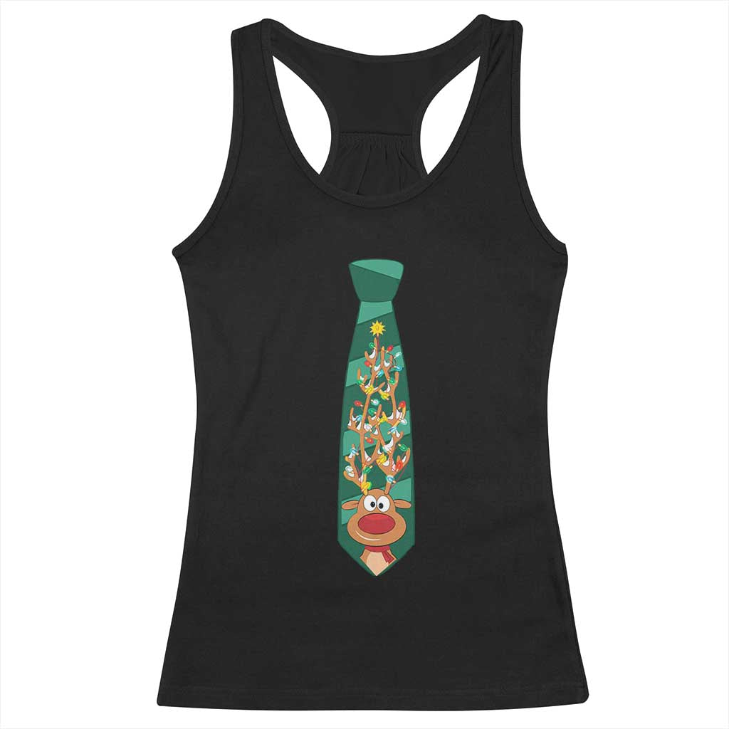 Funny Christmas Racerback Tank Top Tie With Reindeer For Family Matching Ugly Gift TS10 Black Print Your Wear