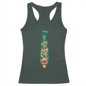 Funny Christmas Racerback Tank Top Tie With Reindeer For Family Matching Ugly Gift TS10 Dark Forest Green Print Your Wear