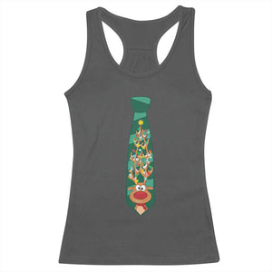 Funny Christmas Racerback Tank Top Tie With Reindeer For Family Matching Ugly Gift TS10 Dark Heather Print Your Wear