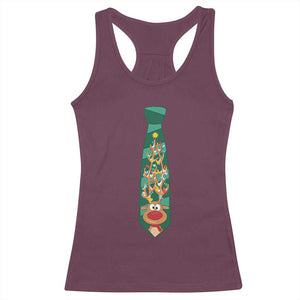 Funny Christmas Racerback Tank Top Tie With Reindeer For Family Matching Ugly Gift TS10 Maroon Print Your Wear