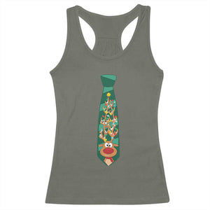 Funny Christmas Racerback Tank Top Tie With Reindeer For Family Matching Ugly Gift TS10 Military Green Print Your Wear