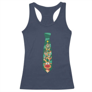 Funny Christmas Racerback Tank Top Tie With Reindeer For Family Matching Ugly Gift TS10 Navy Print Your Wear