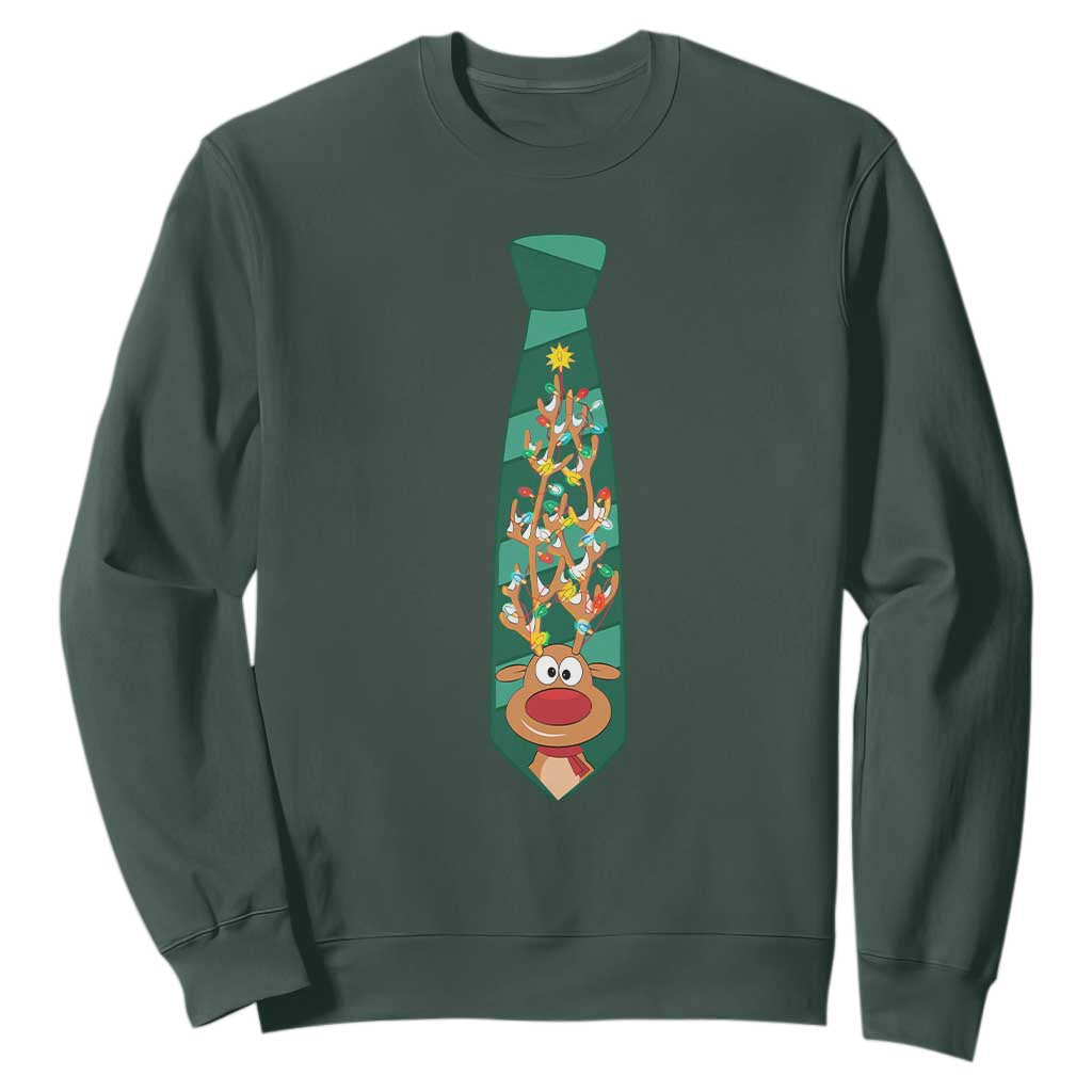 Funny Christmas Sweatshirt Tie With Reindeer For Family Matching Ugly Gift TS10 Dark Forest Green Print Your Wear