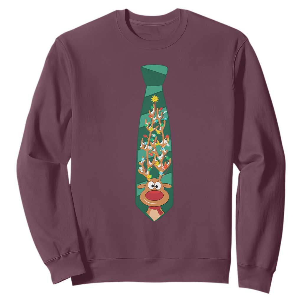 Funny Christmas Sweatshirt Tie With Reindeer For Family Matching Ugly Gift TS10 Maroon Print Your Wear