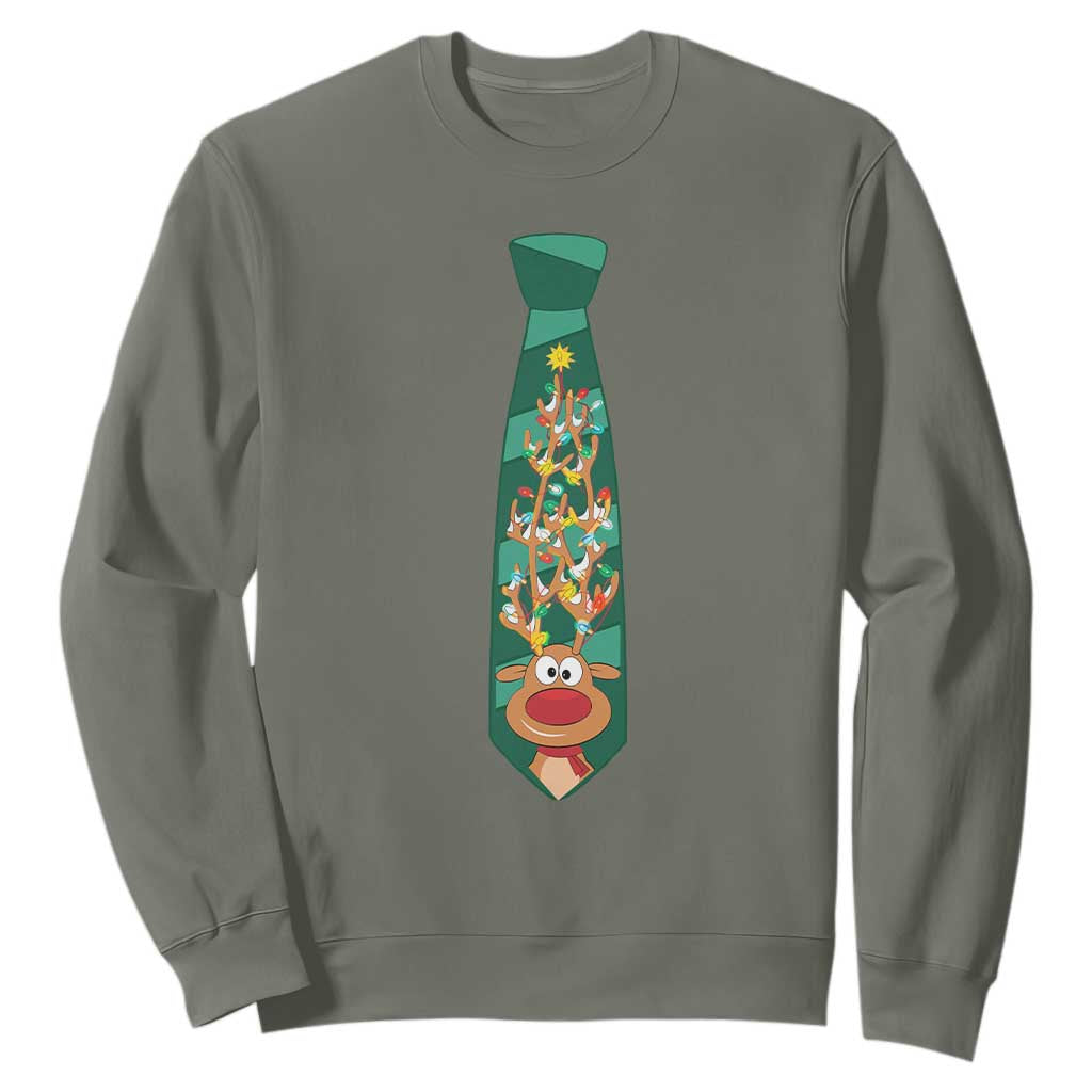 Funny Christmas Sweatshirt Tie With Reindeer For Family Matching Ugly Gift TS10 Military Green Print Your Wear