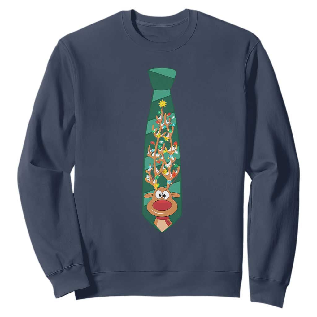 Funny Christmas Sweatshirt Tie With Reindeer For Family Matching Ugly Gift TS10 Navy Print Your Wear