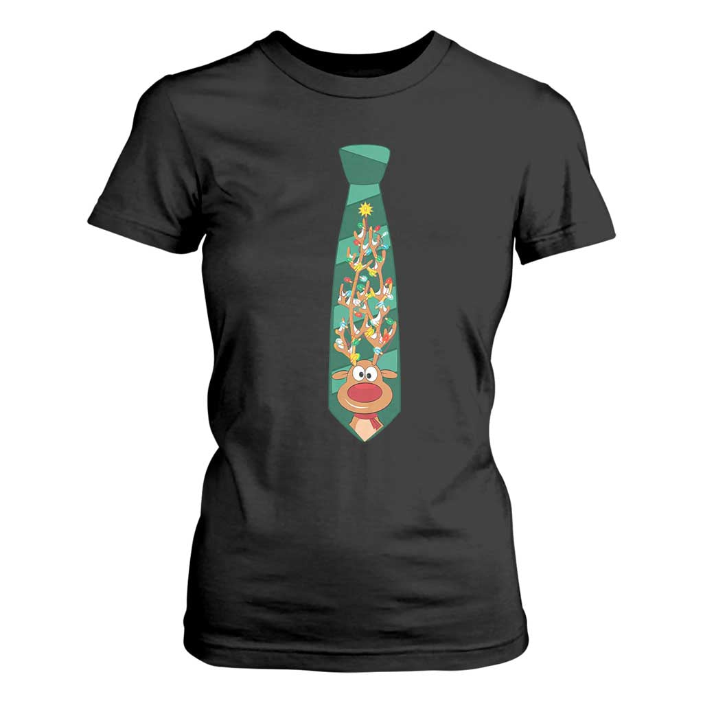 Funny Christmas T Shirt For Women Tie With Reindeer For Family Matching Ugly Gift TS10 Black Print Your Wear