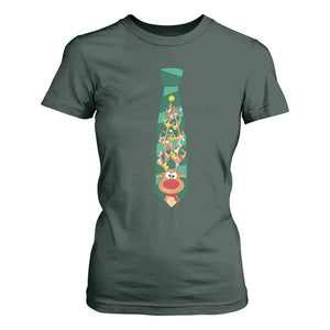 Funny Christmas T Shirt For Women Tie With Reindeer For Family Matching Ugly Gift TS10 Dark Forest Green Print Your Wear