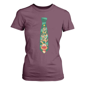 Funny Christmas T Shirt For Women Tie With Reindeer For Family Matching Ugly Gift TS10 Maroon Print Your Wear